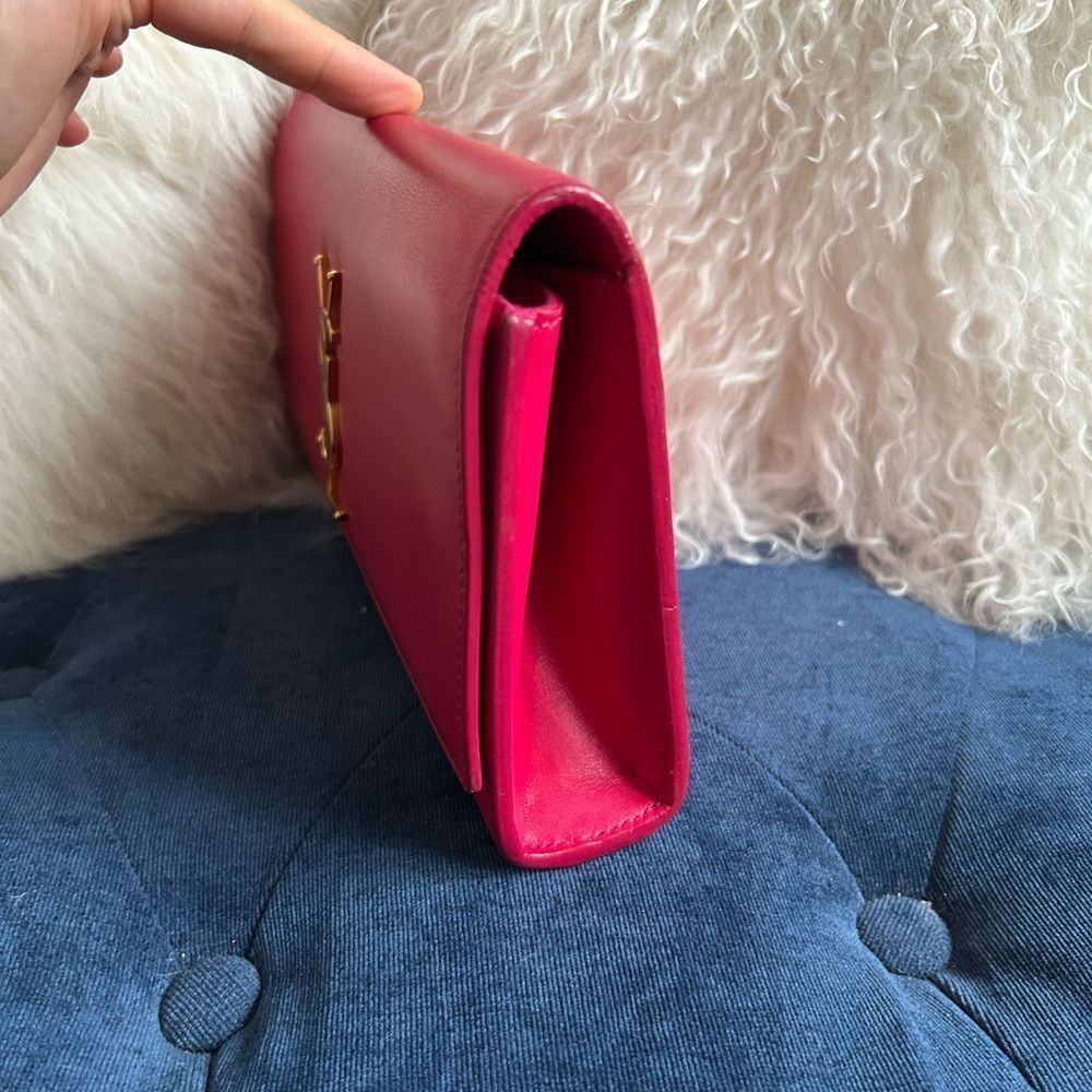 Yves Saint Laurent Fuchsia Clutch with Gold Logo - Picture 8 of 9